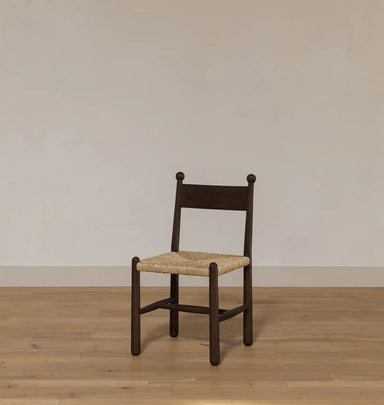 Contemporary Dark Grey Oak Dining Chair with Natural Woven Rush Seat