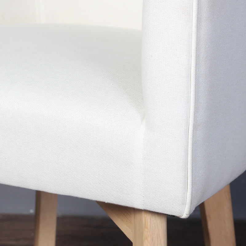 Elegant Mid-Century Modern White Oak Wood Dining Chair with Linen Upholstery