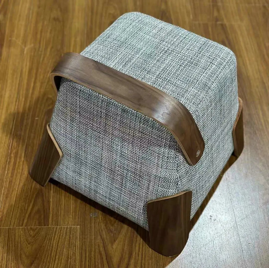 Chic Fabric Square Ottoman Stool - Solid Walnut Wood Portable Bench