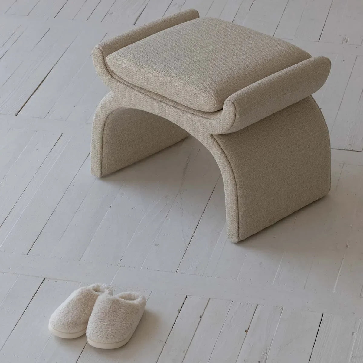 Modern Nordic Solid Wood Accent Stool Bench - Fabric Upholstered Living Room