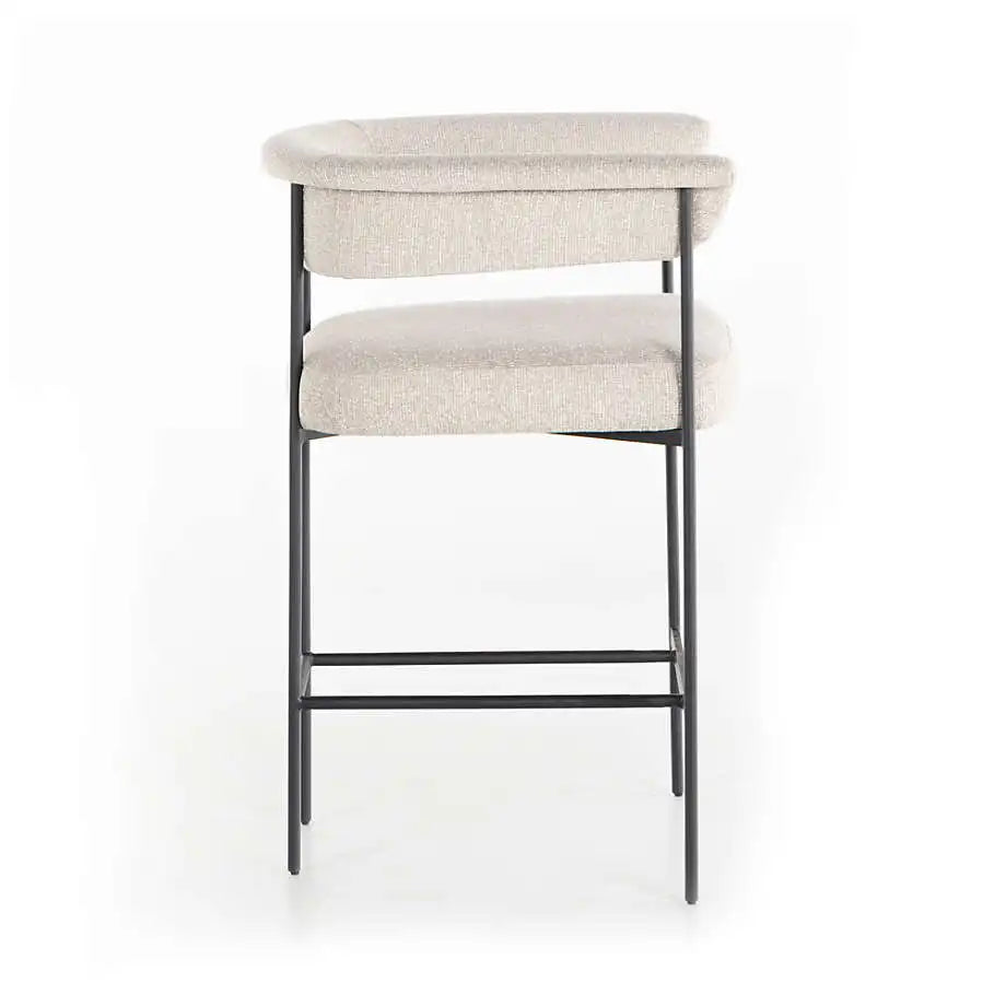 Luxury Boucle Upholstered Counter Stool, Metal Frame, Modern Bar Chair