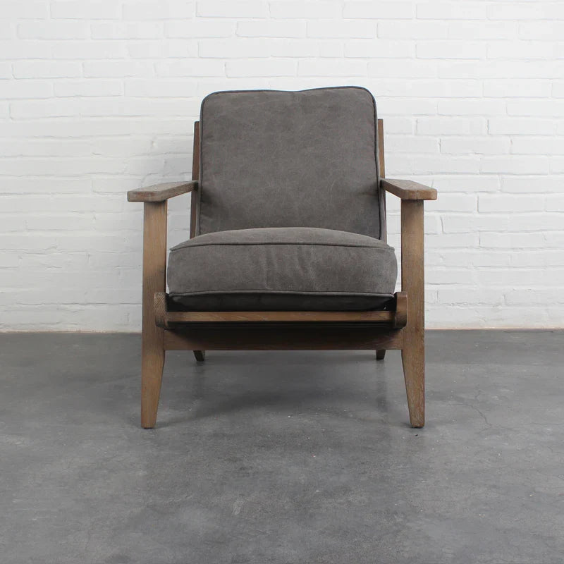 Elegant Solid Oak Recliner Lounge Chair with Plush Linen Upholstery