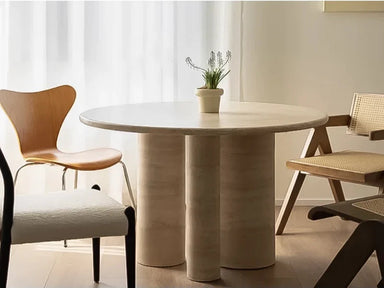 Tostone Natural Cream Travertine Round Dining Table Modern Minimalist Design
