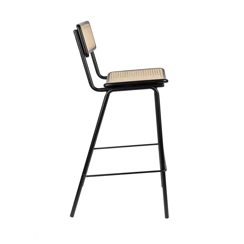 Modern Black Metal Rattan Back Bar Stool for Cafe Restaurant Club Home