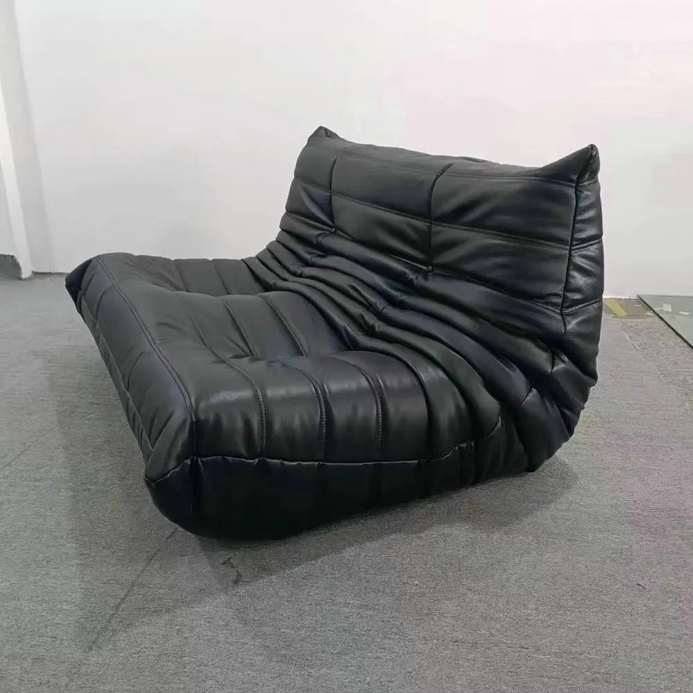 Luxury Italian Dune Sectional Sofa Set – Vintage Black Leather Velvet Couch
