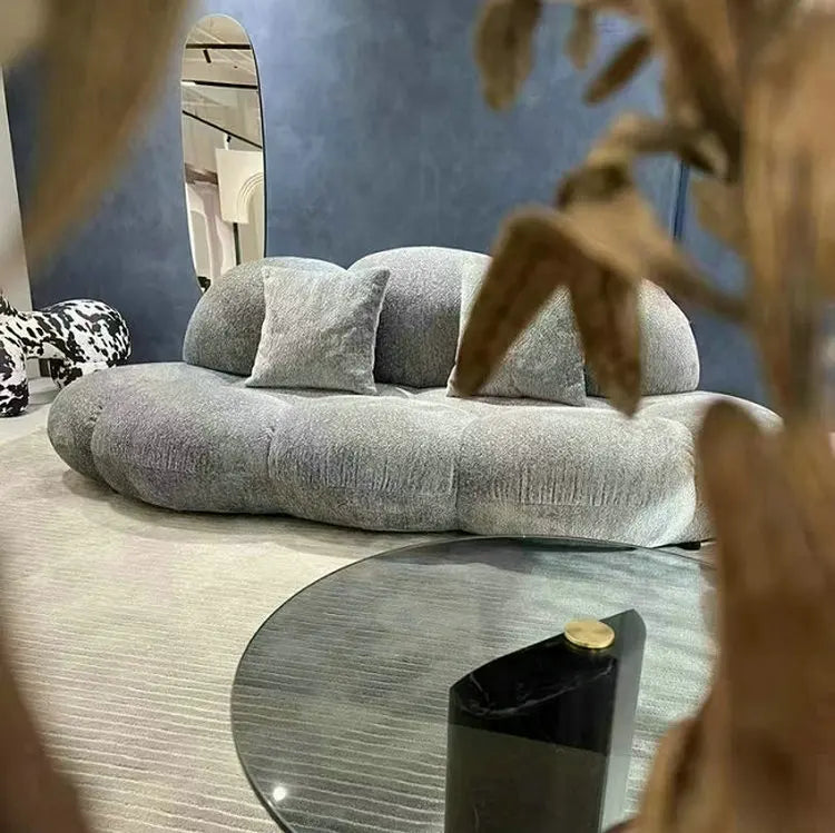 Luxury Boucle Fabric Cloud Sofa, Modern 3-Seater Velvet Couch