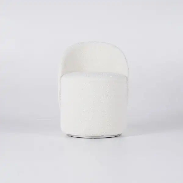 Elegant White Boucle Swivel Accent Chair - Modern Living Room Vanity Stool