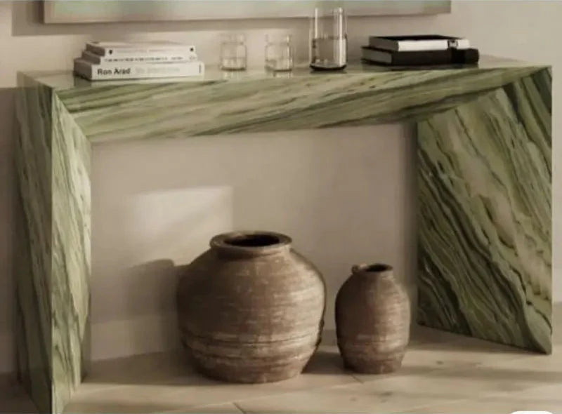 Elegant Light Green Natural Marble Console Table for Entryway Living Room Decor