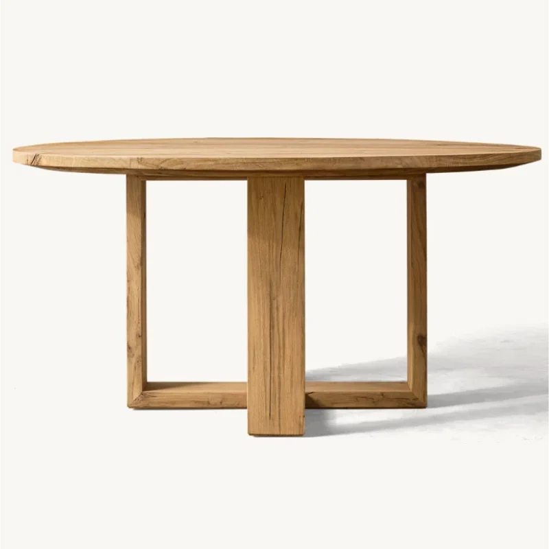 American Vintage Solid Wood Round Dining Table for Villa & Club Settings