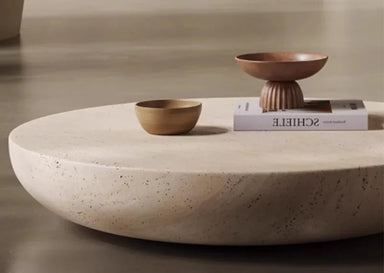 Elegant Tostone Beige Natural Travertine Round Coffee Table for Modern Living