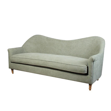 Elegant French Nordic Curved Back Sofa - Solid Oak Wood Frame, Linen Upholstery