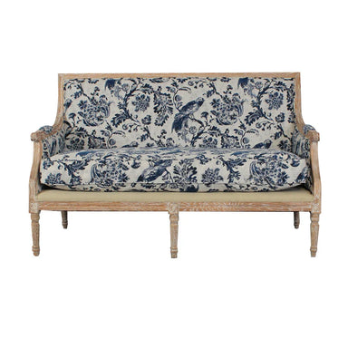 Chic French Solid Oak 2-Seat Upholstered Linen Sofa for Events & Home