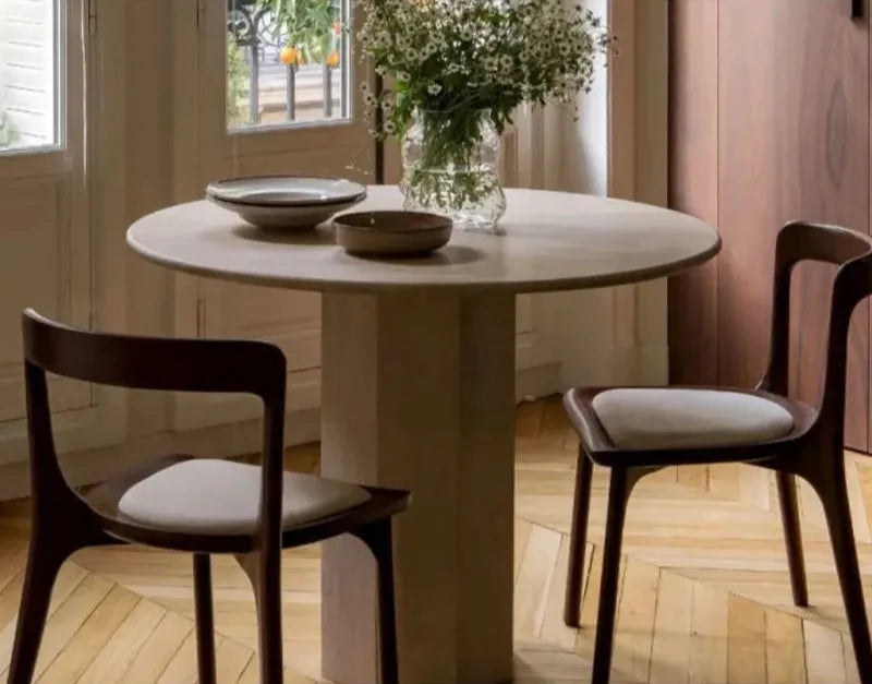 Elegant White Natural Travertine Round Dining Table - 4 Person Modern Home