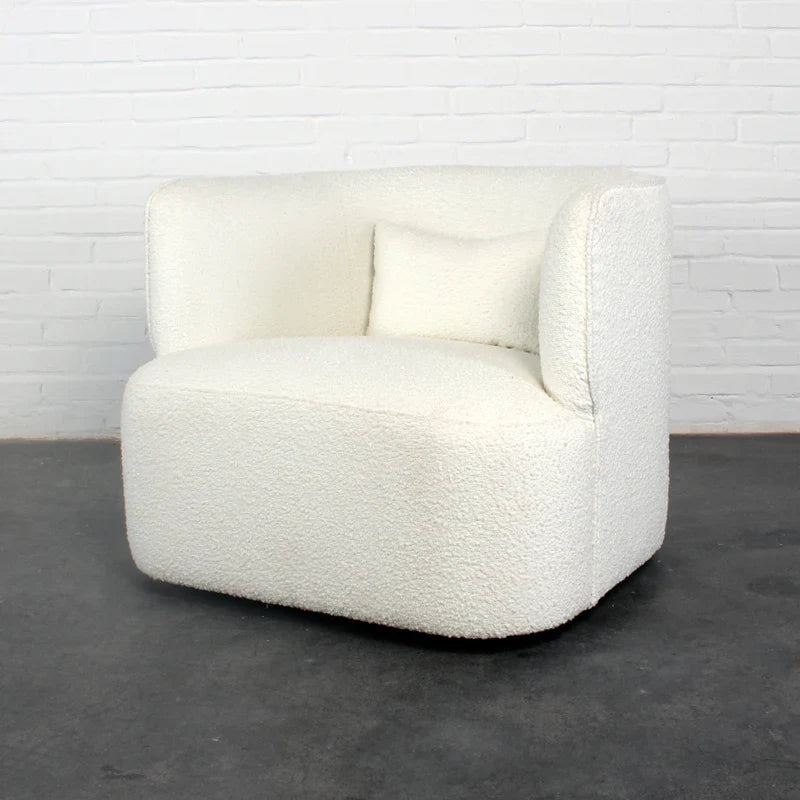 Modern Swivel Boucle Club Chair: Elegant Ivory Living Room Lounge Furniture