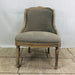 Elegant French Vintage Linen Upholstered Carved Solid Oak Dining Chair