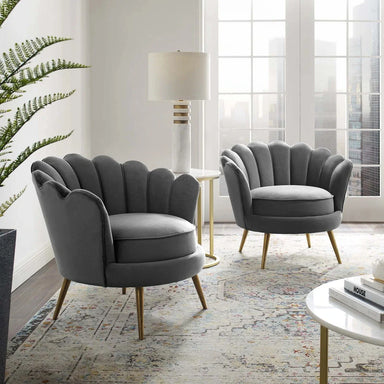 Elegant Italian Velvet Scallop Accent Armchair for Comfy Living Room Leisure