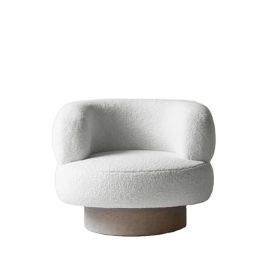 Luxurious White Fleece Swivel Accent Chair Modern Wooden Base Living Room