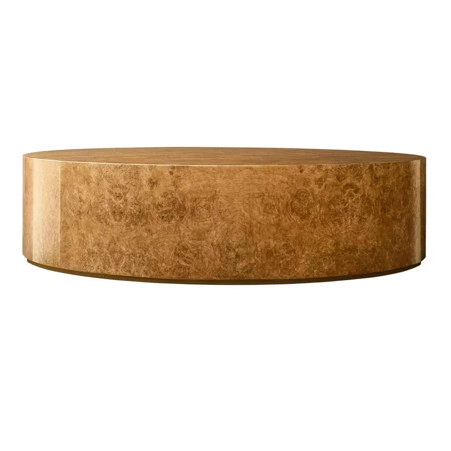 Elegant Mid-Century Modern Round Ribbed Burl Wood Living Room Coffee Table