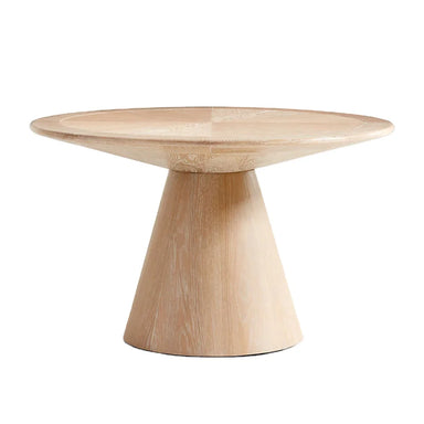 48-inch Round Whitewashed Natural Oak Wood Dining Table with Geometric Base