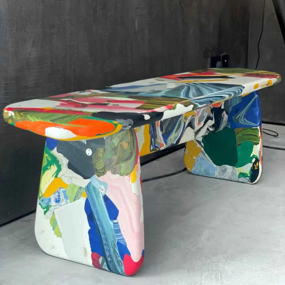 Vibrant Lacquer Fiberglass Coffee Table & Solid Wood Living Room Bench