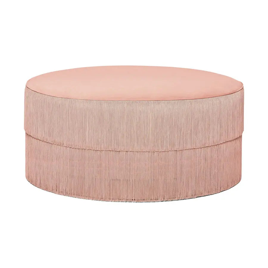 Luxurious Round Velvet Tassel Fringe Ottoman, Upholstered Stool for Elegant Spaces