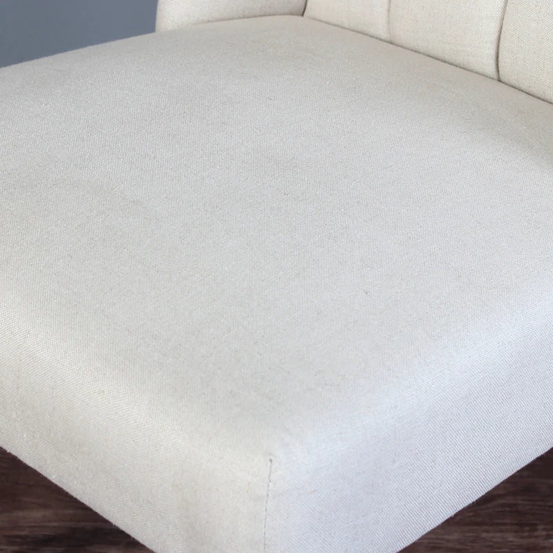 Luxurious French Wingback Linen Tufted Dining Chair, Solid Oak Frame