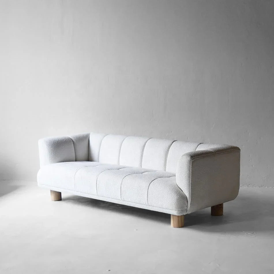 Plush White Boucle Three-Seat Sofa – Modern Living Room Couch Furniture