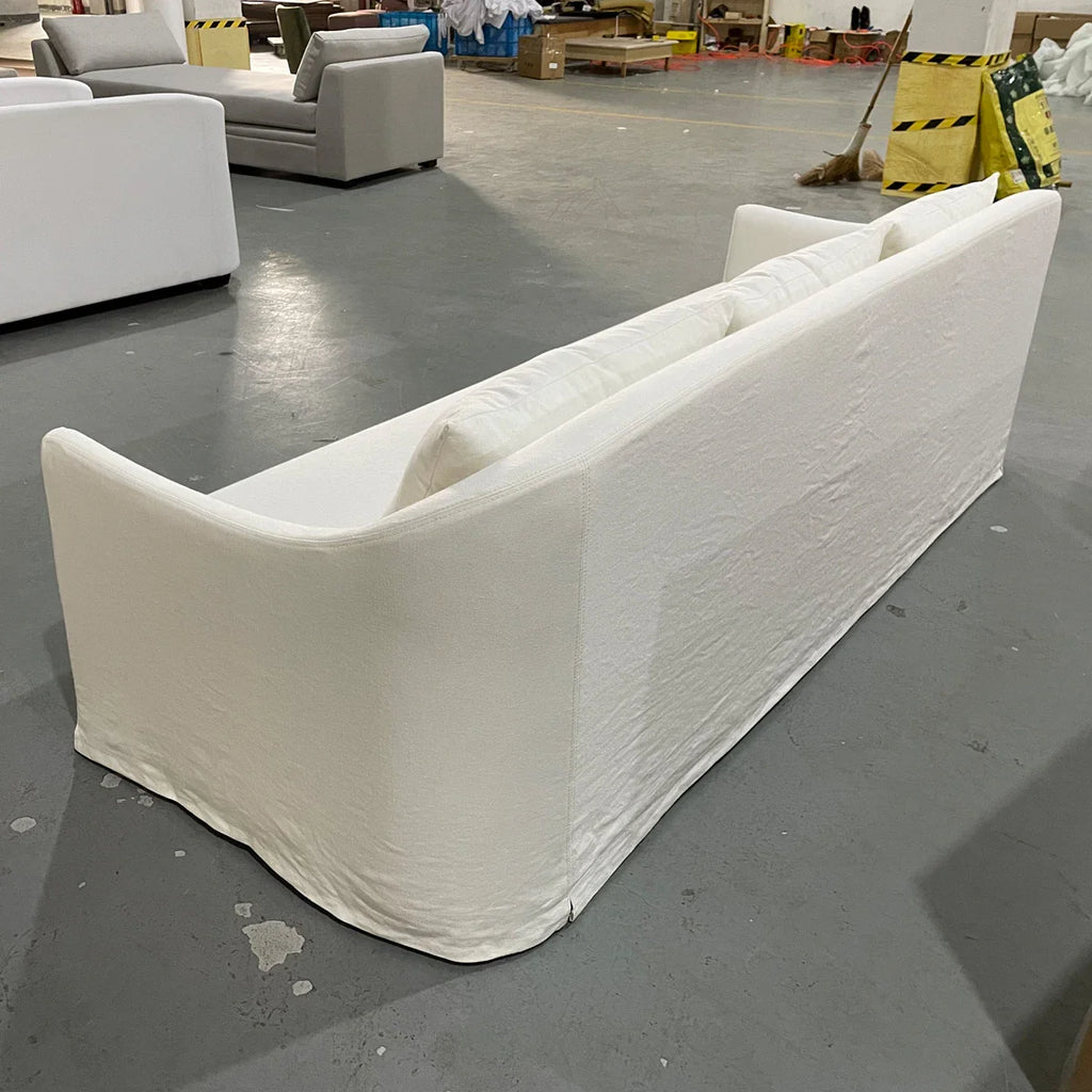 Modern White Linen Upholstered 3-Seater Sofa Couch with Solid Wood Frame