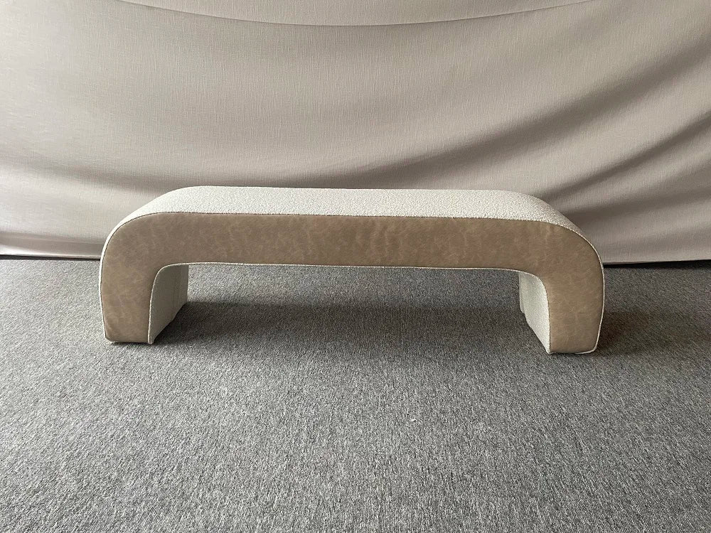 Modern Boucle Upholstered Arch Design Entryway Bedroom Bench Seat with Oak Legs
