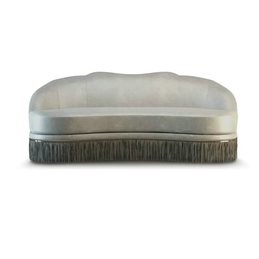 Curved Velvet Fringe Sofa with Goose Feather Cushions, Modern Couch