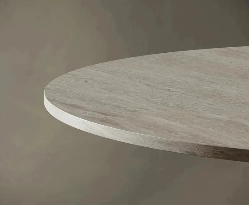 Elegant Beige Round Travertine Stone Coffee Table for Modern Living Spaces