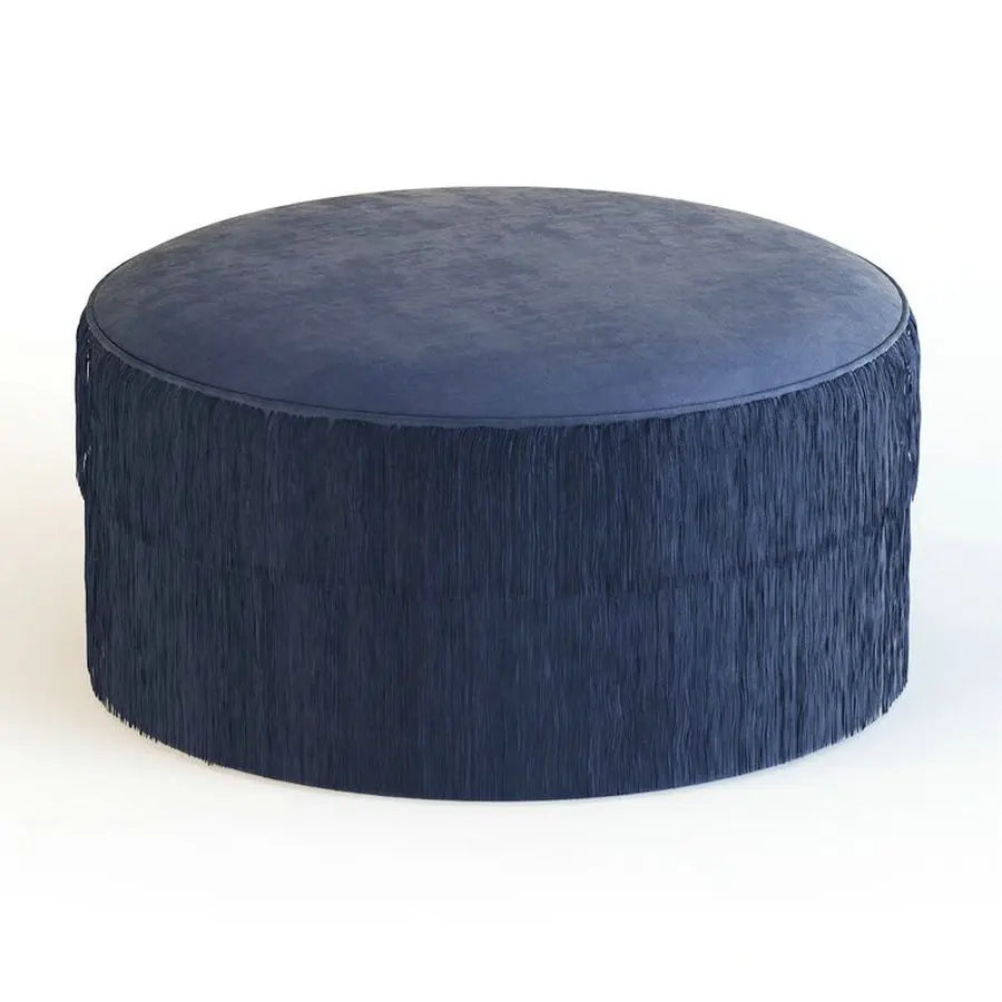 Luxurious Round Velvet Tassel Fringe Ottoman, Upholstered Stool for Elegant Spaces