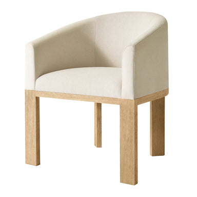 Elegant Linen Barrelback Dining Armchair - French Contemporary Solid Oak Wood