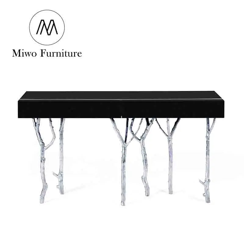 Luxury Solid Wood Top Modern Brass Base Entrance Console Table