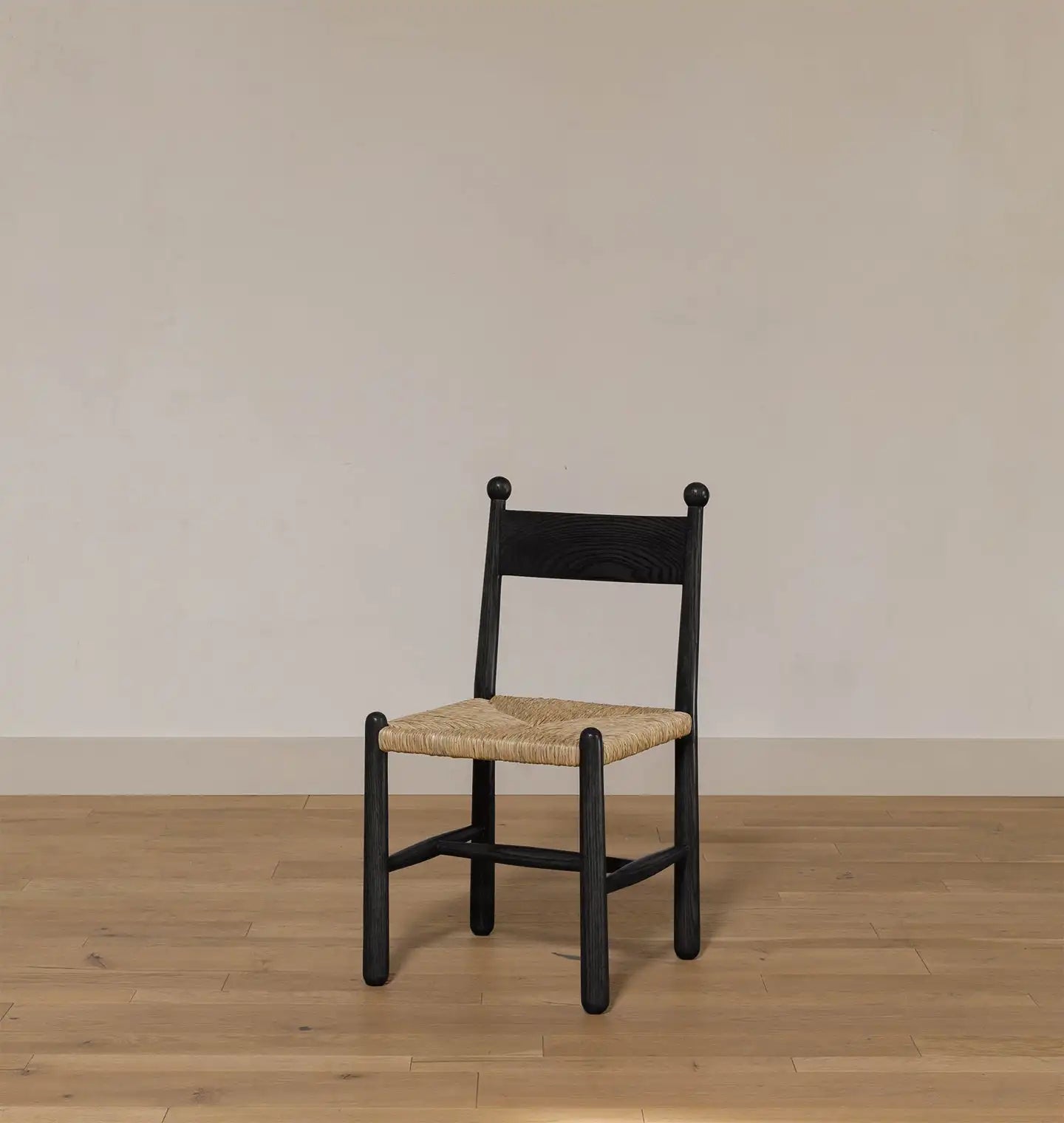 Contemporary Dark Grey Oak Dining Chair with Natural Woven Rush Seat