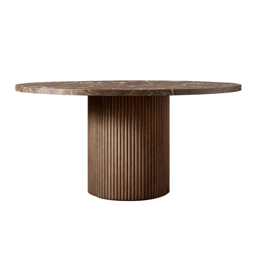 Luxurious Italian Modern Round Emperador Marble Top Wooden Dining Table 8-Seater