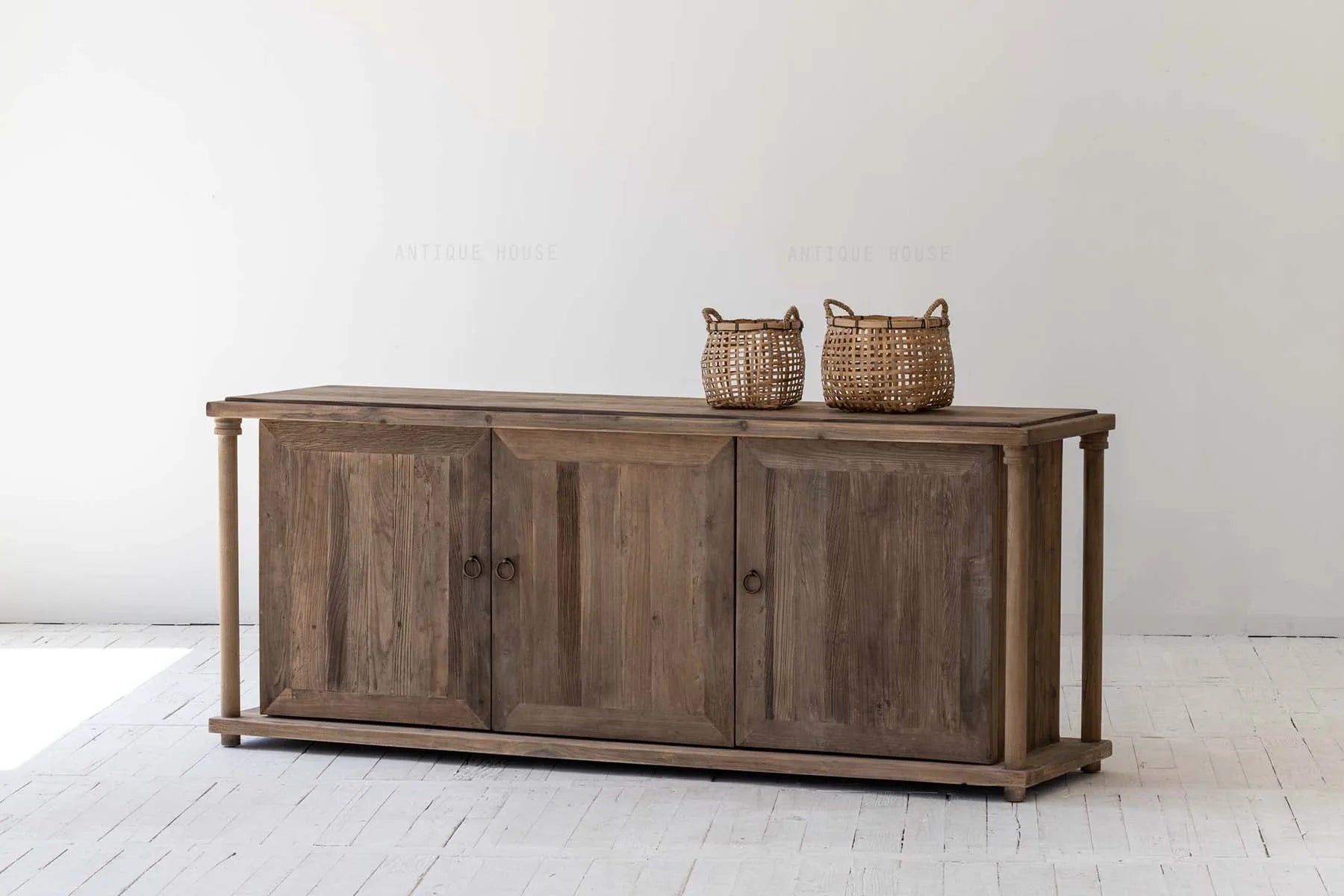 Vintage Recycled Pine Elm Sideboard Cabinet - Rustic Wooden Kitchen Storage Furniture