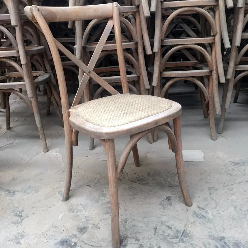 Premium Oak Wood Cross Back Chair Stackable Dining Event Rental Furniture