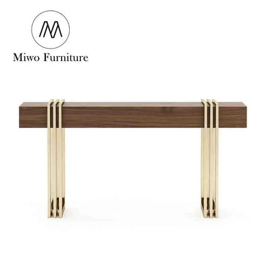 Modern Handcrafted Walnut Wood and Gold Entrance Hallway Console Table
