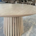 Modern Round Oak Wood Dining Table, Slatted Base, Event Ready, Natural Color
