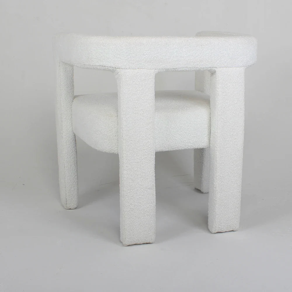 Elegant White Boucle Upholstered Dining Armchair: Modern Low Back Accent Chair