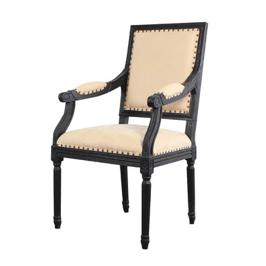 Classic Linen Upholstered Wooden Dining Chair with Armrests for Hotel & Home
