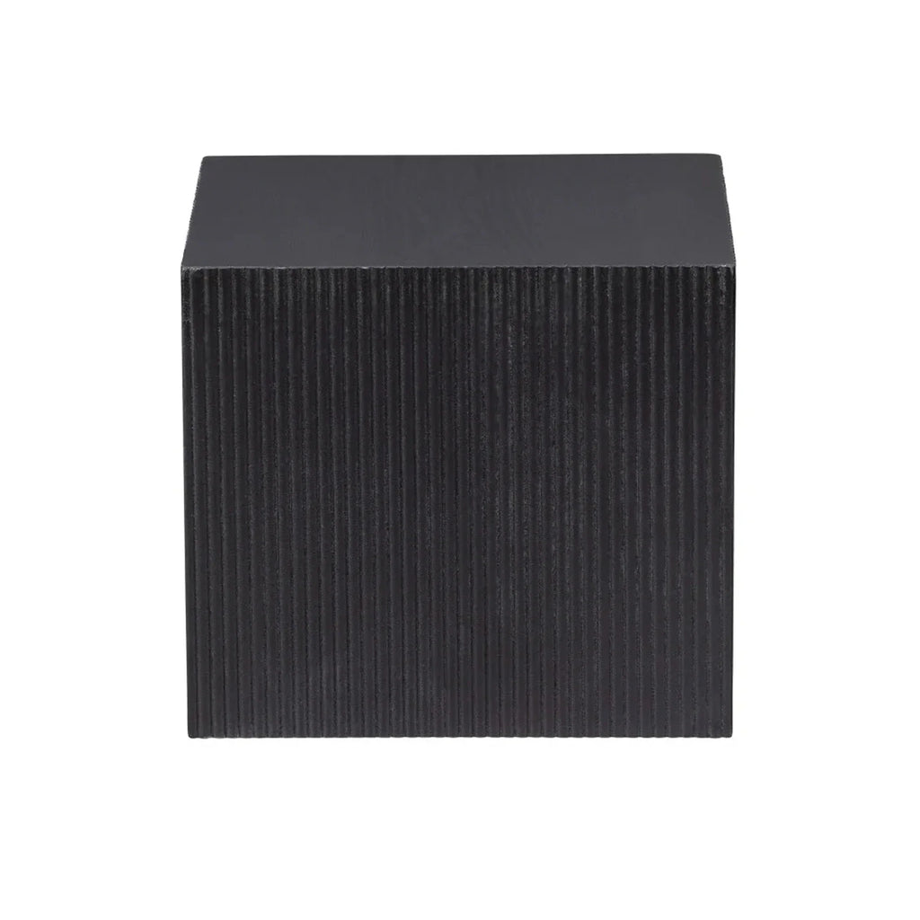Modern Black Oak Fluted Barrel Square Side Table for Living Room