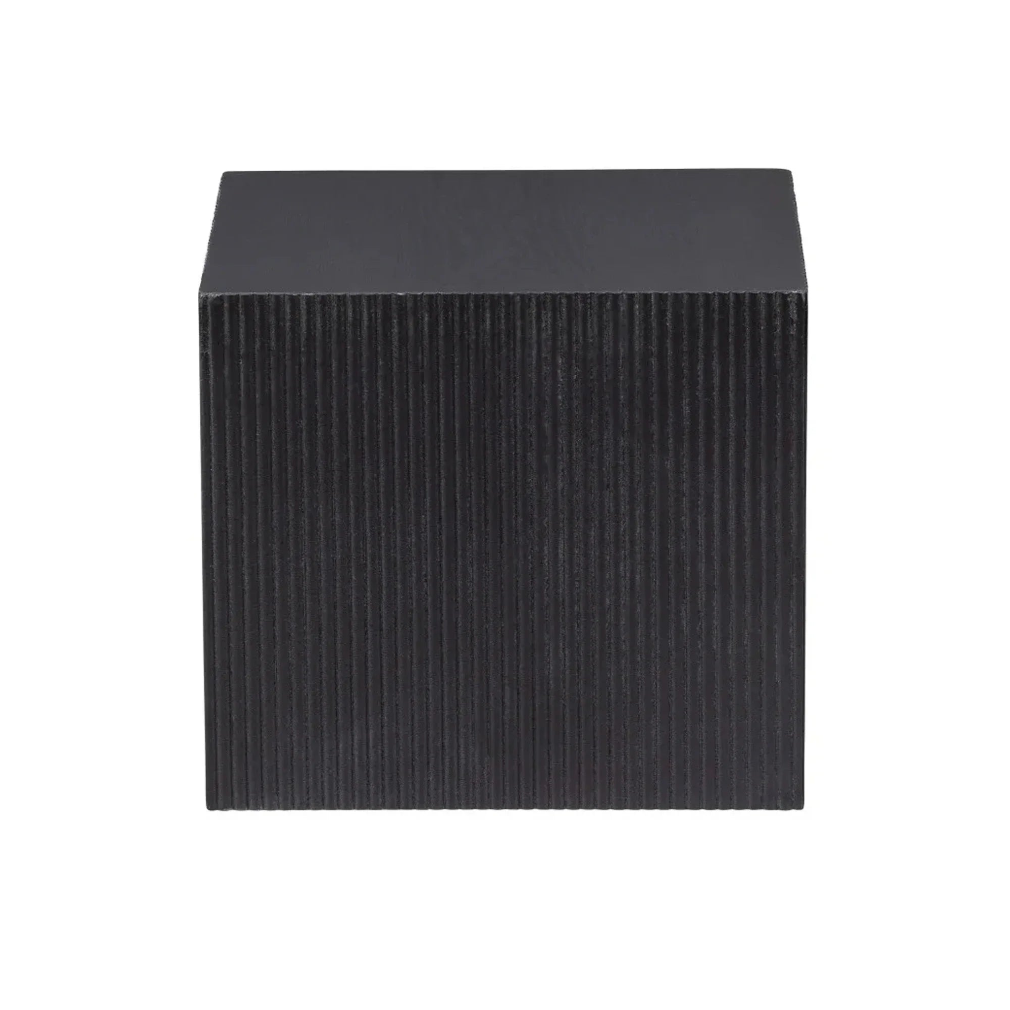 Modern Black Oak Fluted Barrel Square Side Table for Living Room