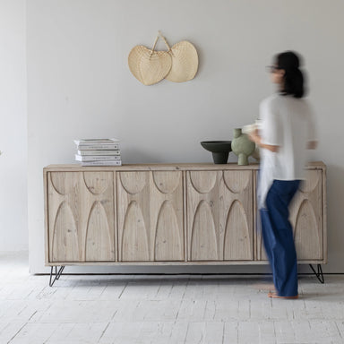 Elegant Japandi French Louis Recycled Pine Sideboard Cabinet for Living Room