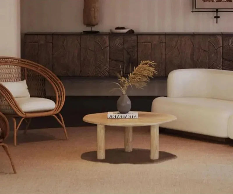 Elegant Oval Natural Travertine Coffee Table for Modern Living Room Decor