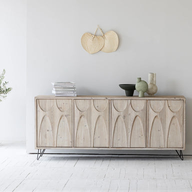 Elegant Japandi French Louis Recycled Pine Sideboard Cabinet for Living Room