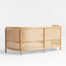 Elegant Rattan Cane Settee Sofa, White Cushion, Solid Oak Wood Frame