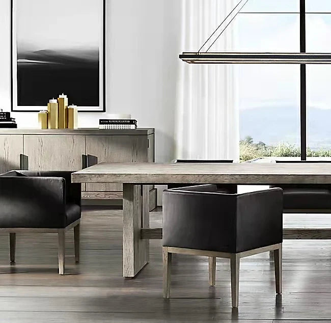 Elegant Solid Wood Dining Table, Modern Plank Design, Customizable Size, Brown Finish