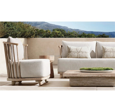 Luxury Weathered Solid Teak Wood Outdoor Garden Sofa with Plush Linen Cushions